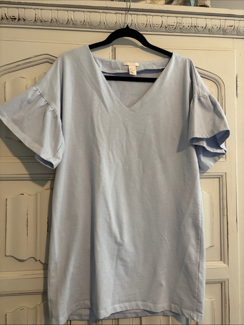 H&M Light Blue Midi Dress with Ruffled Short Sleeves